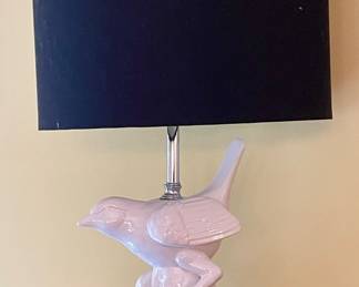 ABM112   $88   PORCELAIN "BIRD" LAMP W/BLUE SHADE  