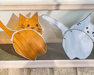 ABM042   $48   FRAMED STAINED GLASS CATS PANEL 