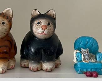 CAT FIGURINES  (THREE ON FAR LEFT HAVE BEEN SOLD)