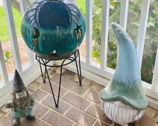 GARDEN GNOMES ART,   GAZING BALL ON STAND (SOLD)