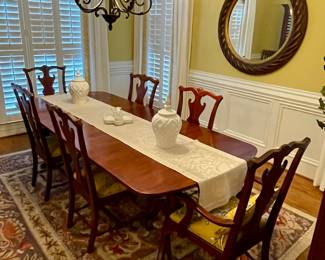 ABM073   $880   HAND-CRAFTED 8' X 10'  RUG  
ABM074   $2,600       
BOB TIMBERLAKE DINING TABLE W/2-LEAVES & 6-CHAIRS, PADS,        TABLE RUNNER(SOLD)                                                       
ABM075   $240   LARGE ROUND MIRROR   