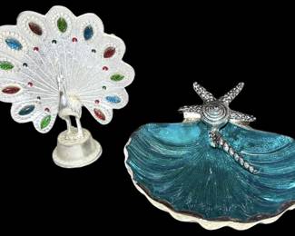 Trinket Bowl Peacock Figurine