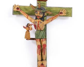 Nicholas Herrera New Mexico, b. 1964, folk art santos crucifix, 2001, carved and painted wood