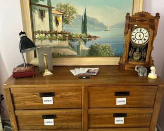 MCM Dresser, Vintage William L. Gilbert Eastlake Style Clock