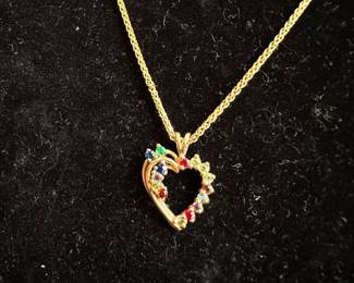 14k Multi-Stone Heart Pendant Necklace (BL)