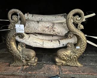 Vintage Pair of Continental Dolphin Fireplace Andirons