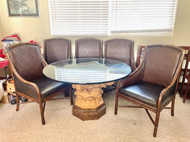 5 Maitland smith wicker leather arm chairs