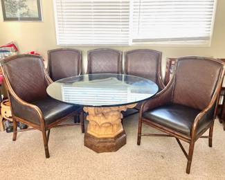 5 Maitland smith wicker leather arm chairs
