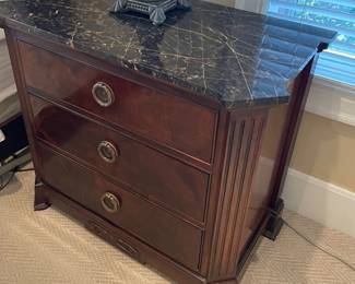 Mahogany 3-drawer nightstand (2 available) with marble top - by Drexel Heritage