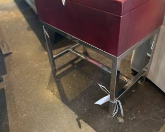 brushed stainless and wood storage chest