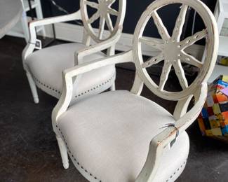 Armchairs with nailhead trim - distressed white