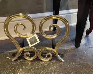 Andirons for fireplace - polished brass