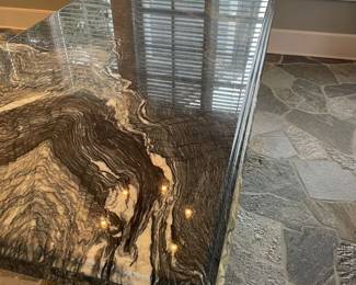Another view of the top of the black and gray marble dining table - (79" x 39.5" x 30")