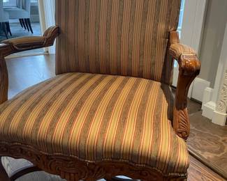 Striped upholstery with wood armchairs - matched set of 2