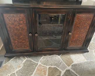 Media console cabinet (60" x 23" x 36") with 3 lower cabinets and center glass 