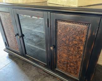 Media console with nail-head trim
