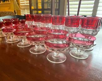tiffin kings crown thumbprint ruby Red glassware 
