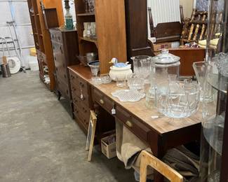 Vintage table with glass serving items