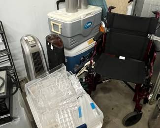 Nova wheelchair, lots of containers, heaters and fans
