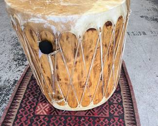 Large wooden drum and decor rug