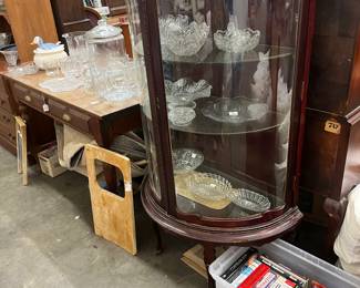 Vintage round glass lighted curio cabinet