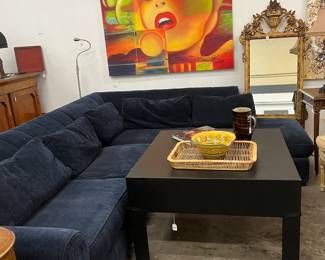 Leather table blue couch