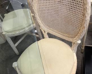Wood looking chairs with canvas bottoms 6 of these go with glass top table