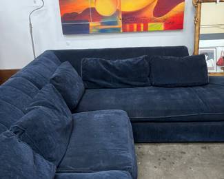 Blue microfiber sectional and art