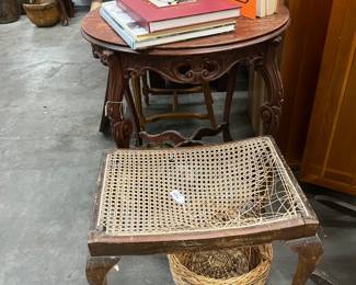 Antique cane bottom  dressing stool in need of repair but good bones