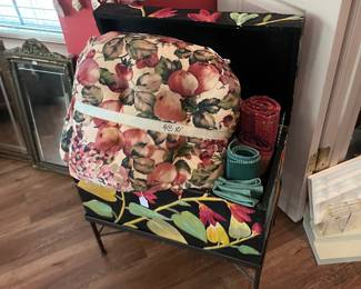 Painted chest with seat cushions and placemats