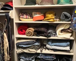 Men's hats, sweaters, shorts and blue jeans, 31,33,34X 32