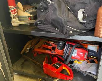 Homelite hedge trimmers, assorted Black and Decker power tools.