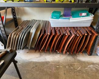 Wooden folding chairs, metal folding chairs.