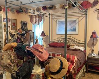 Pickled iron queen bedframe.