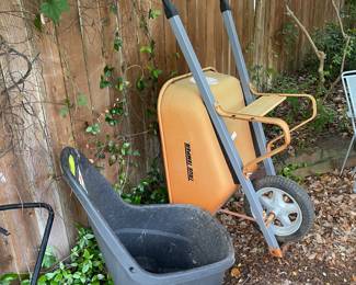 Wheelbarrow, mini rolling cart, spreader (associated chemicals as well). 