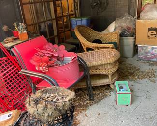 Wicker chair and table. 