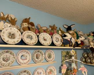 Hundreds of Beatrix Potter Peter Rabbit series dishes, picture frames, figurines, nick nacks, plush animals, books, plates and more!