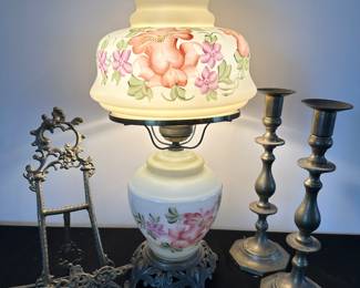 Vintage lamp, stand, candlestick holders