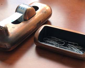 Vintage Copper Eldon Office Tape Dispenser and Paper Clip Tray
