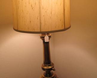 Vintage "Hollywood Regency" solid brass mid-century lamp w/ original shade. SEXY!