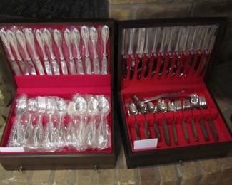 ONEIDA 94 pc "Frost Fire" flatware set w/ box, ONEIDA 65 pc "Silver Arbor" flatware set w/ box (never out of wrappers) 