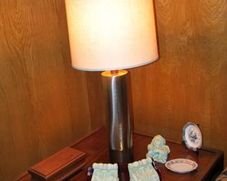 Mid-century "space age era" table lamp w/ original shade. SEXY!