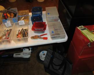 GARAGE - Incredible hand tools, power tools, yard tools, toolboxes, bulbs, golf clubs, garden items, jars of nails and screws, and more! Shop Vac, Routers, Car Charger, Drill Press, Recip Saw, Sower Saw, Dremel, Blower, Lawn Mower, and more!