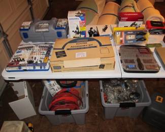 GARAGE - Incredible hand tools, power tools, yard tools, toolboxes, bulbs, golf clubs, garden items, jars of nails and screws, and more! Shop Vac, Routers, Car Charger, Drill Press, Recip Saw, Sower Saw, Dremel, Blower, Lawn Mower, and more!