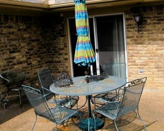 Vintage wrought iron patio set, patio umbrella