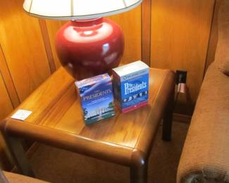 Mid-century end table and a designer lamp