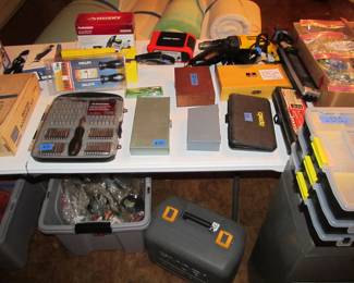 GARAGE - Incredible hand tools, power tools, yard tools, toolboxes, bulbs, golf clubs, garden items, jars of nails and screws, and more! Shop Vac, Routers, Car Charger, Drill Press, Recip Saw, Sower Saw, Dremel, Blower, Lawn Mower, and more!