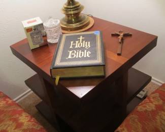 Great modern end table, vintage Bible.