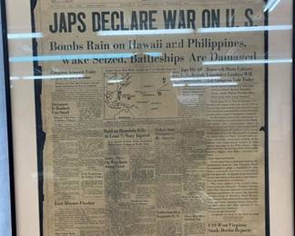 FRAMED 1941 NEWSPAPER