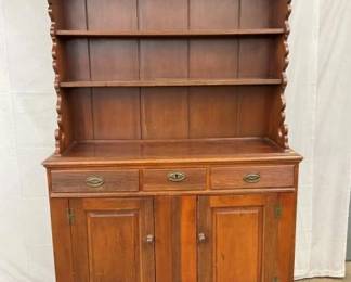 1830'S CHERRY 2PC. PEWTER CUPBOARD